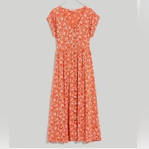 Madewell Button Front Red Orange Midi Dress Piazza Floral Size XS EUC